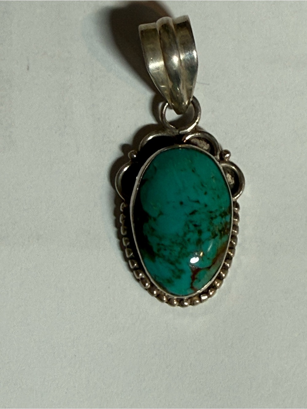 Turquoise Oval Sterling Silver Pendant - Green Blue Stone
